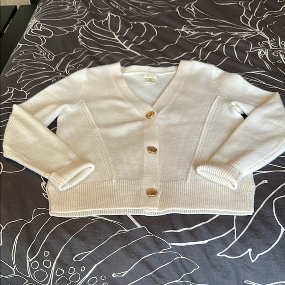 Cream Knit Cardigan 100% ExtraFine Merino Wool Sweater with V-Neck - Picture 1 of 1